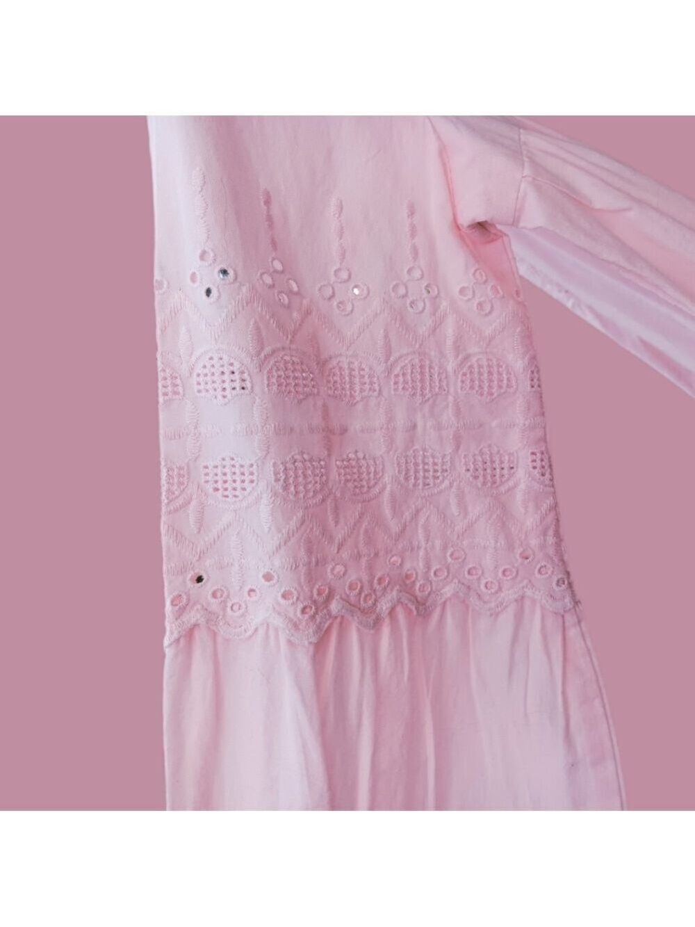 Cat & Jack Girl's Pink Eyelet Babydoll Blouse Long Sleeve Size 11
